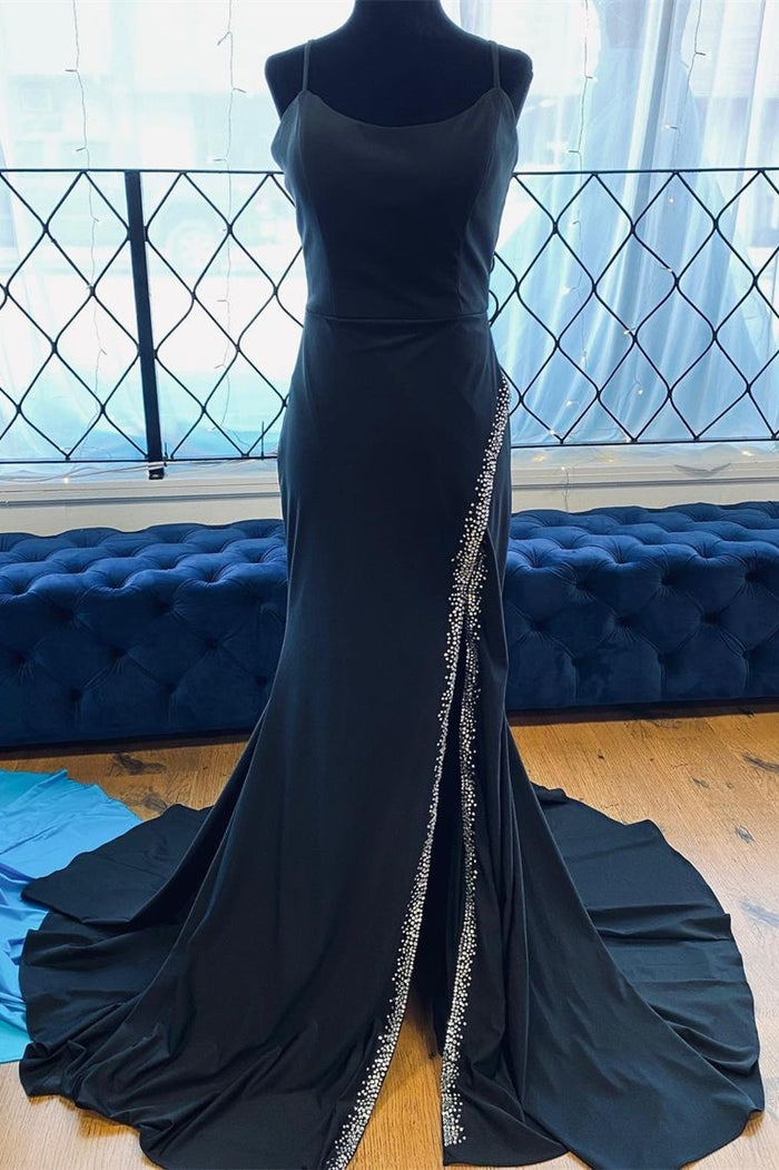 Gorgeous Red Spaghetti Straps Mermaid Long Formal Dress with Sit