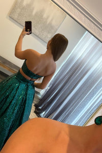 Sexy Two Piece Green Sequins A-line Long Formal Gown