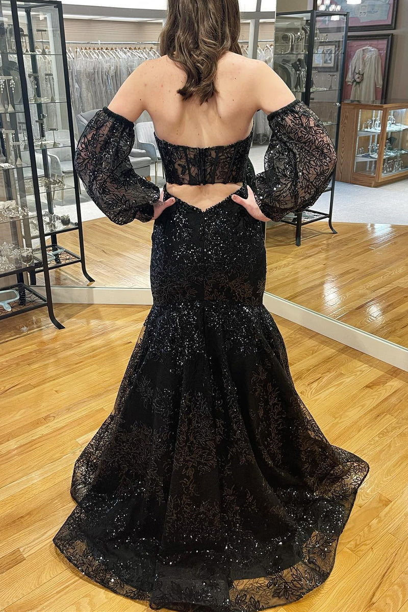 Sweetheart Black Appliques Mermaid Long Formal Dress