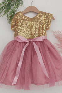 Dusty Pink Sequins Short Sleeve Flower Girl Dress