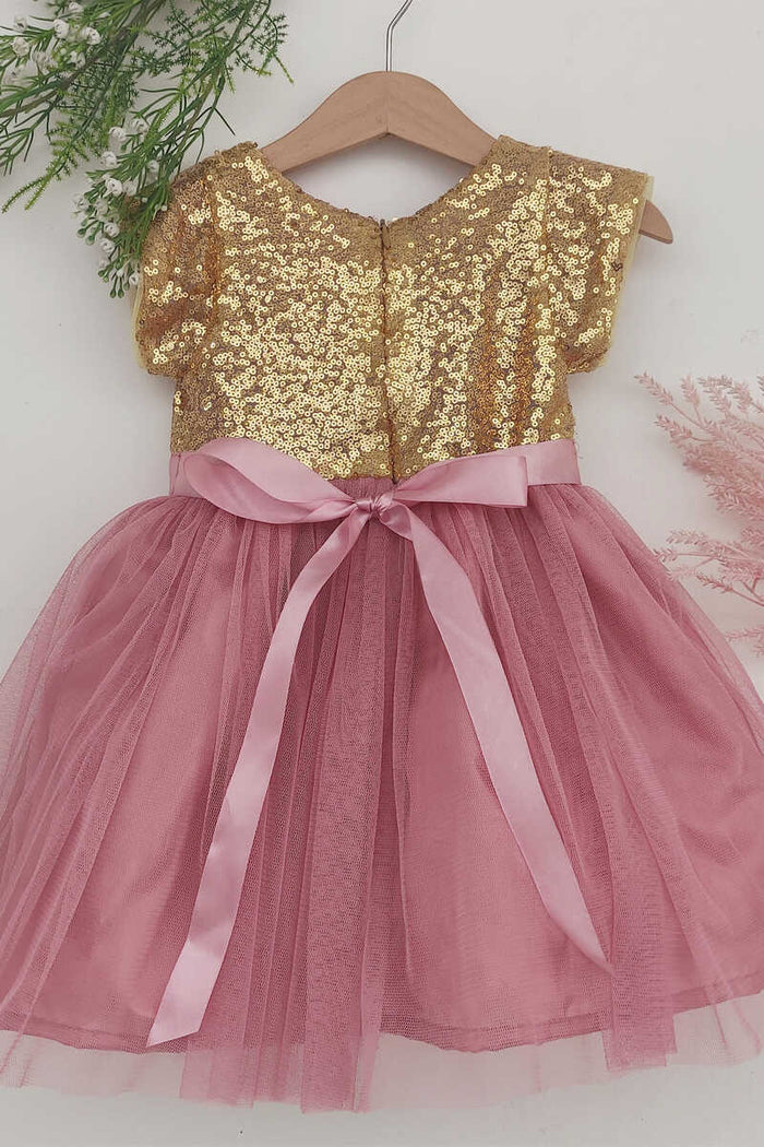 Dusty Pink Sequins Short Sleeve Flower Girl Dress