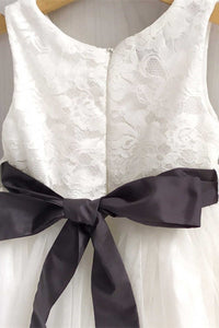 White Lace Tie Front Flower Girl Dress