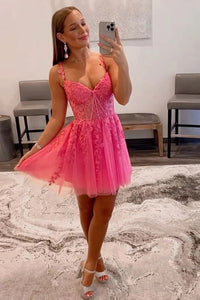 Sweetheart Navy Blue Appliques A-line Short Homecoming Dress