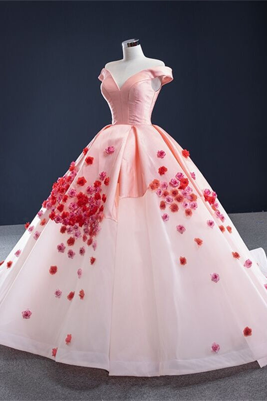 Off the Shoulder Pink Ball Gown