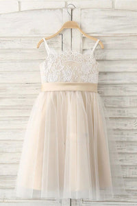 Princess Champagne Flower Girl Dress with Bow Knot