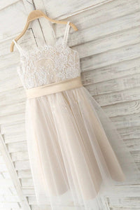 Princess Champagne Flower Girl Dress with Bow Knot
