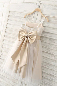 Princess Champagne Flower Girl Dress with Bow Knot