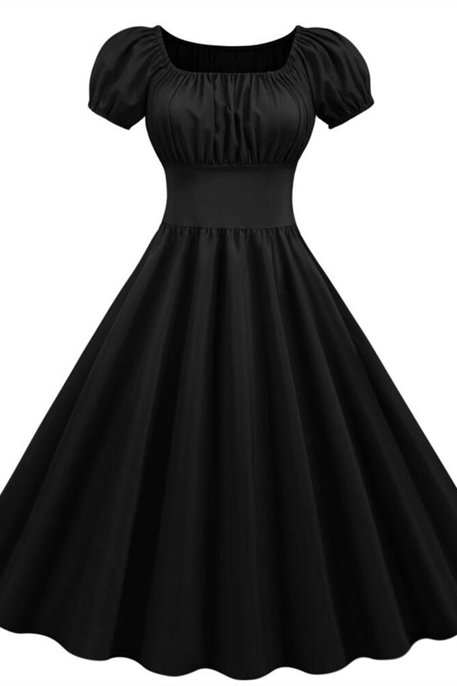 Black Square Neck Short Swing Dress