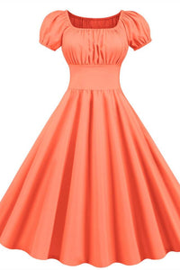 Orange Square Neck Short Swing Dress