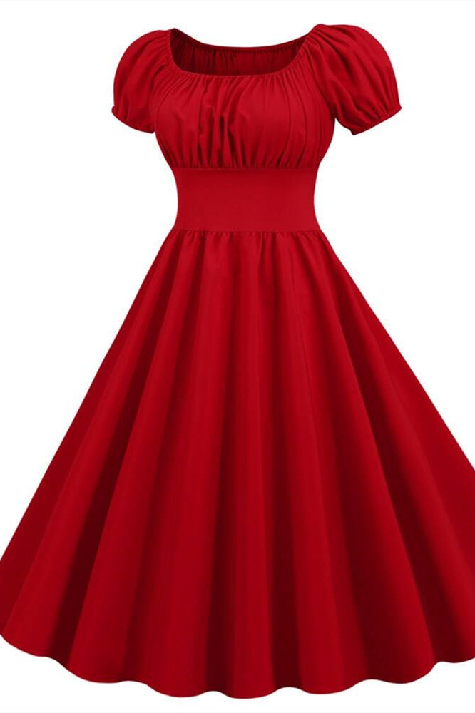 Red Square Neck Short Swing Dress