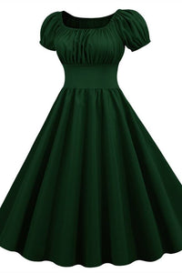 Dark Green Square Neck Short Swing Dress
