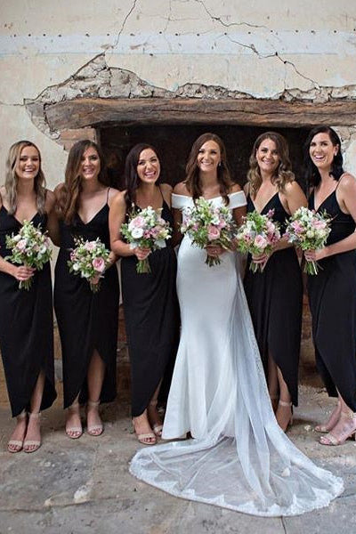 Sexy Spaghetti Straps Tea Length Beige Bridesmaid Dress