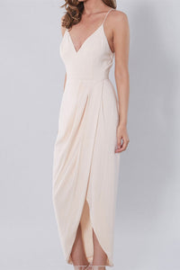 Sexy Spaghetti Straps Tea Length Beige Bridesmaid Dress