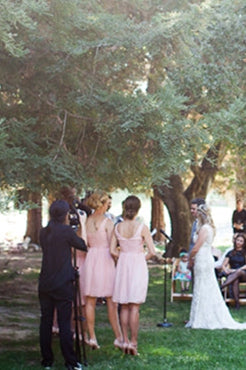 Simple V Neck Short Chiffon Pink Bridesmaid Dress