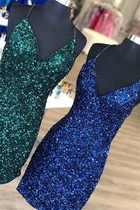 Tight Dark Green & Navy Sequins Party Dress