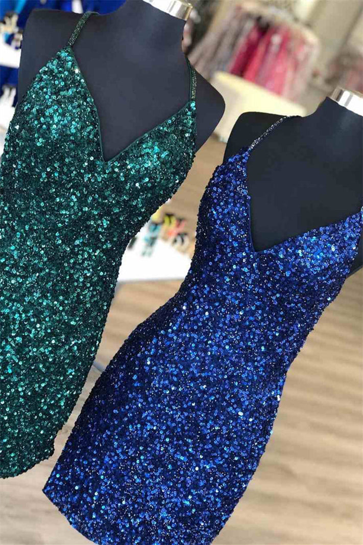 Tight Dark Green & Navy Sequins Party Dress