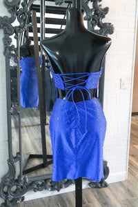 Red Beaded Strapless Lace-Up Mini Homecoming Dress