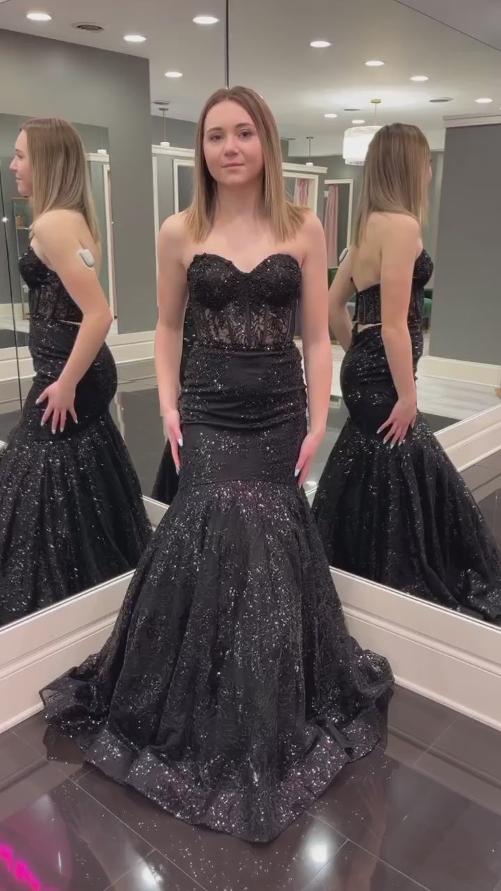 Sweetheart Black Appliques Mermaid Long Formal Dress