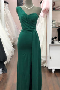 Lilac Mermaid One Shoulder Pleated Satin Long Btidesmaid Dress