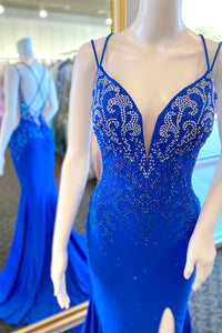 Beaded Royal Blue Mermaid Long Formal Dress