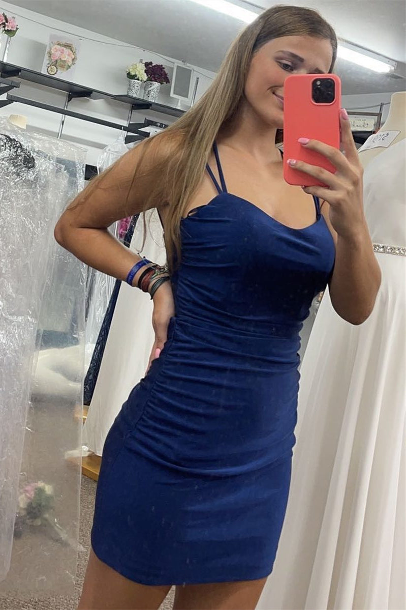 Orange Spaghetti Straps Bodycon Homecoming Dress