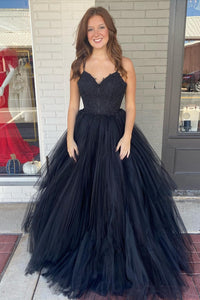 A-Line Lace Appliques Blue Prom Dress