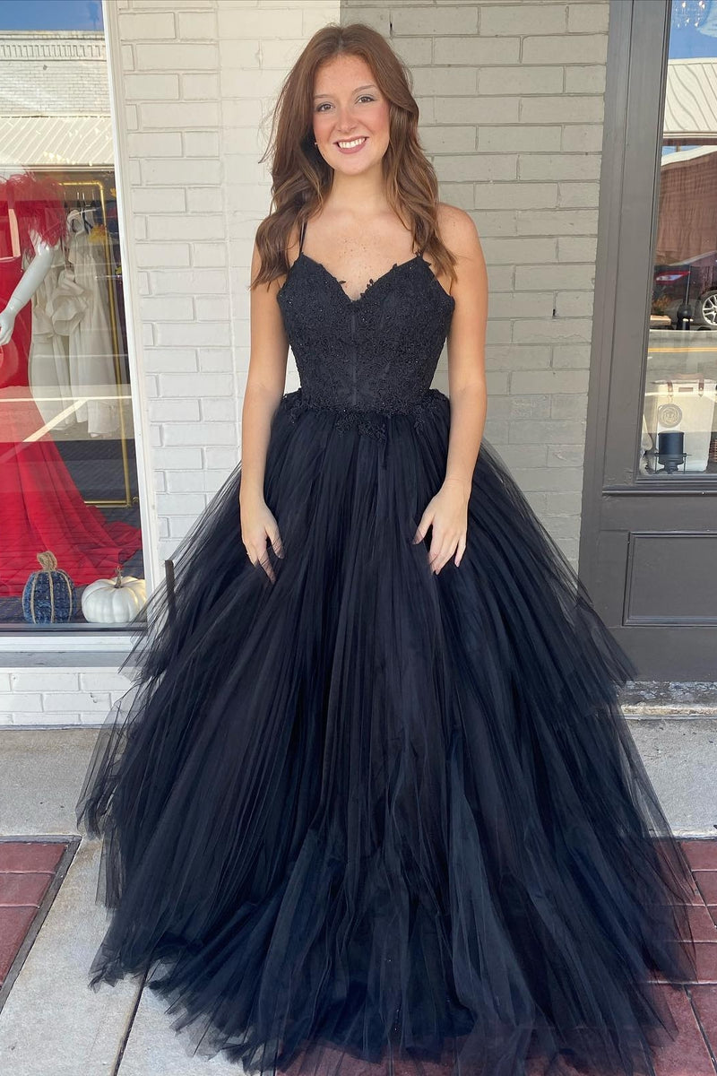 A-Line Lace Appliques Blue Prom Dress