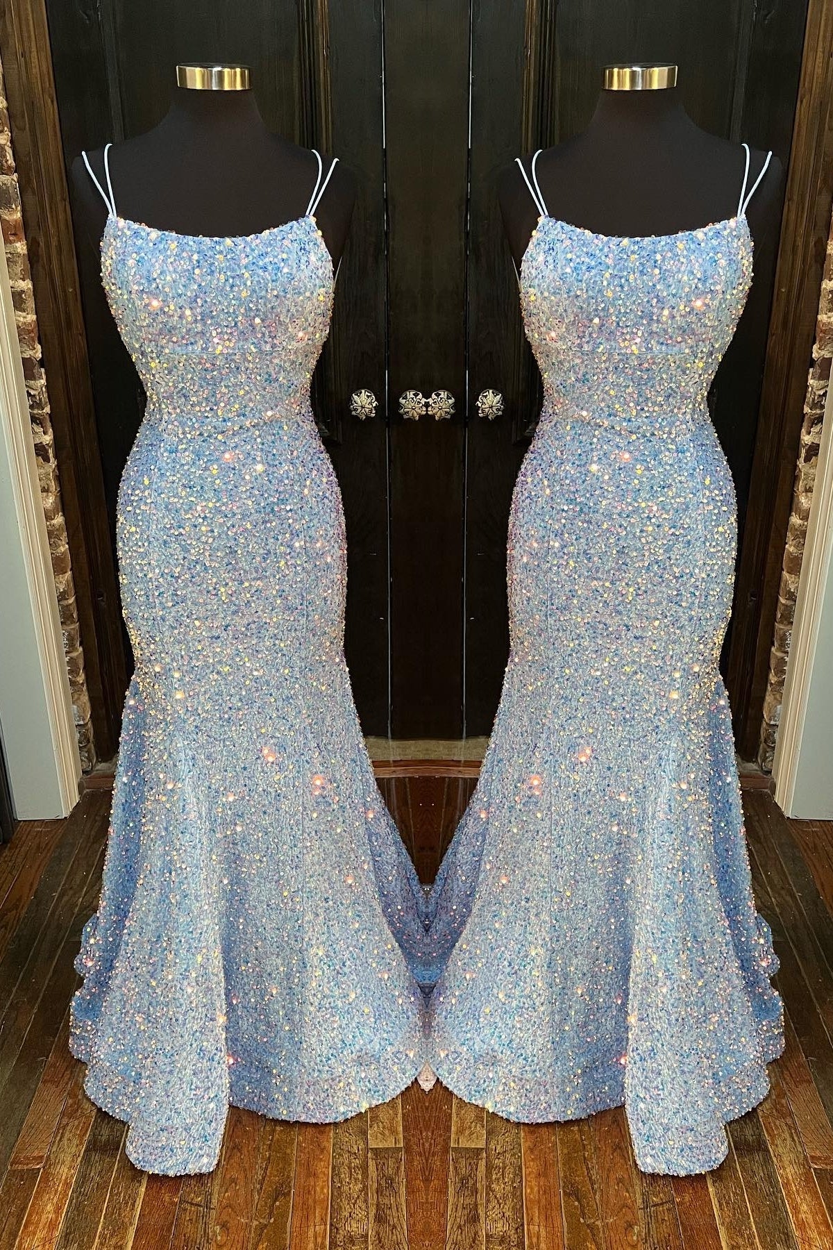 Magenta Sequin Scoop Neck Lace-Up Mermaid Long Formal Dress