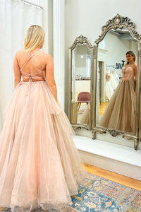 A-Line Lace Appliques Blue Prom Dress