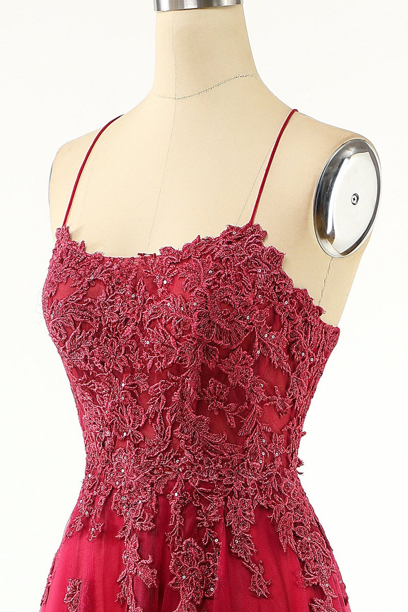 Burgundy A-line Lace Appliques Long Formal Dress