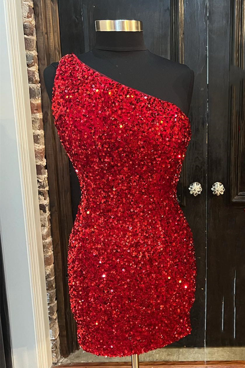 One Shoulder Hot Pink Mini Party Dress