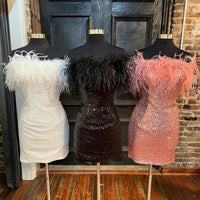 Sequin Strapless Feather Bodycon Mini Homecoming Dress