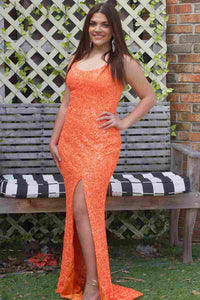 Glitters Hot Pink Mermaid Long Prom Dress with Slit