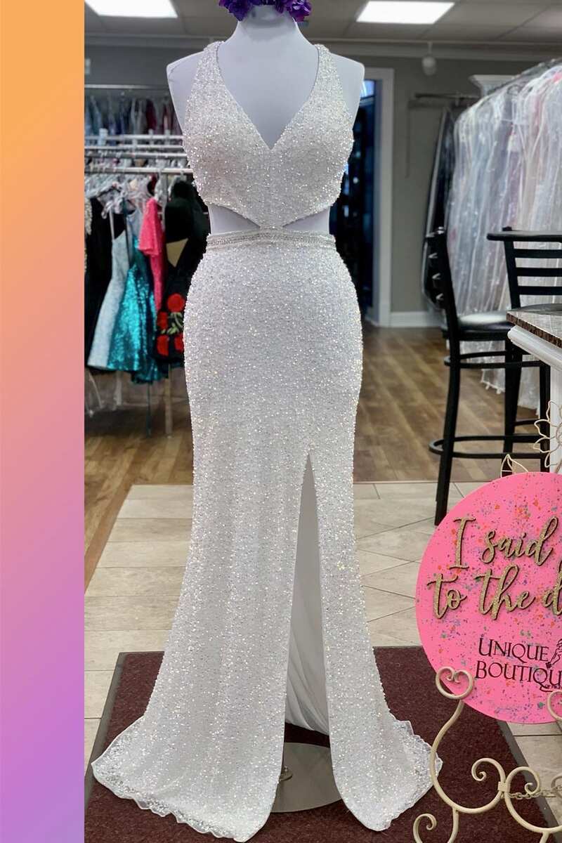 Gorgeous Hot Pink Sequin Mermaid Cutouts Long Prom Dress