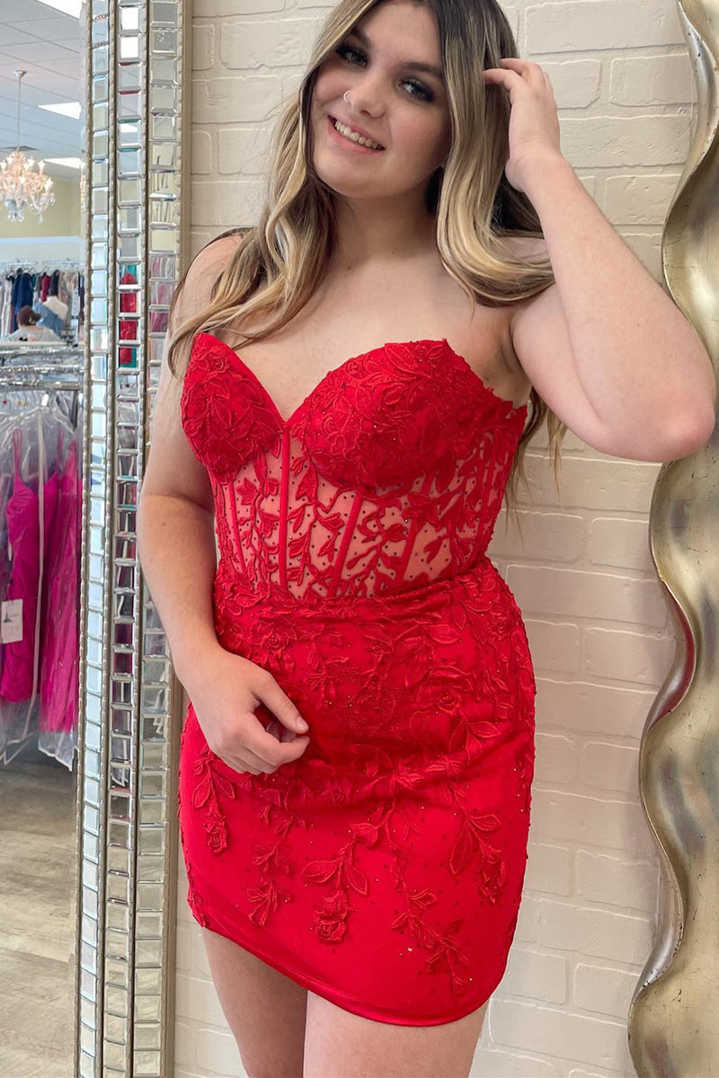 Periwinkle Blue Appliques Strapless Lace-Up Mini Party Dress