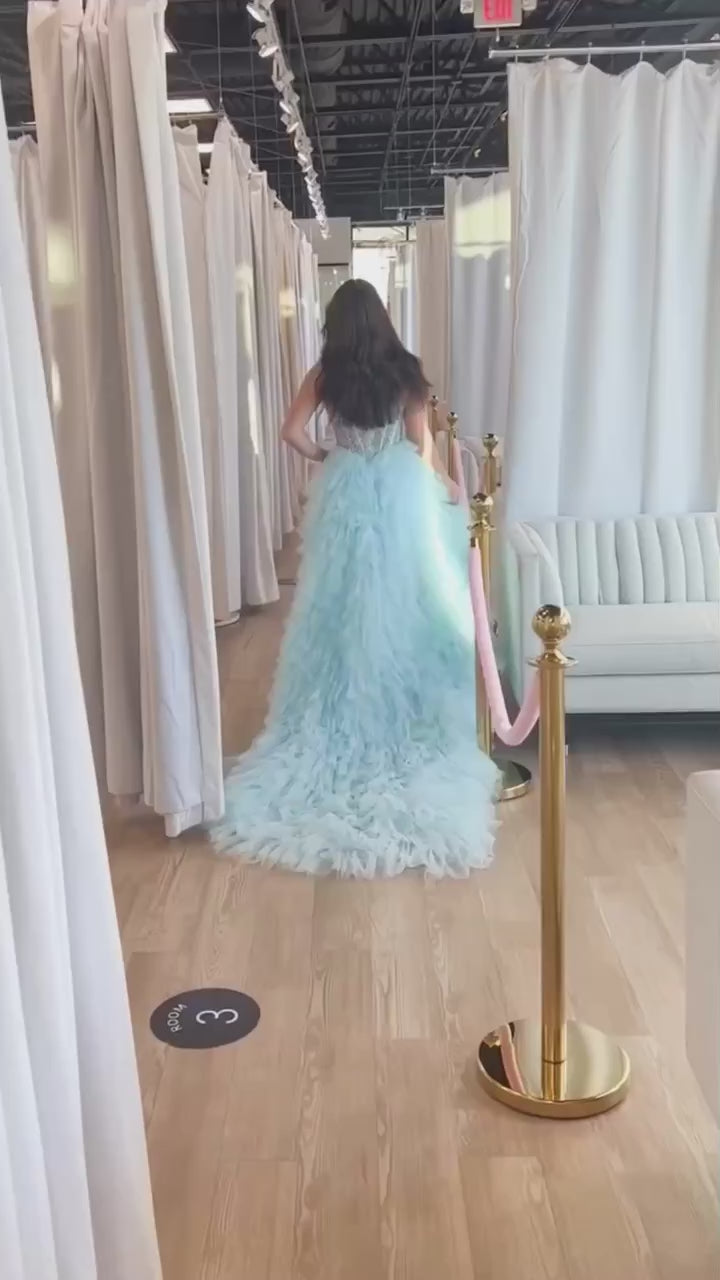 Hot Pink High Low Beaded Long Prom Gown