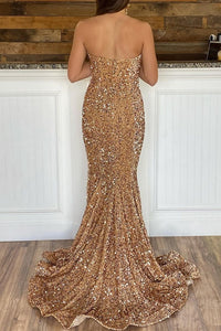 Mermaid Red Sequins Strapless Long Prom Dress