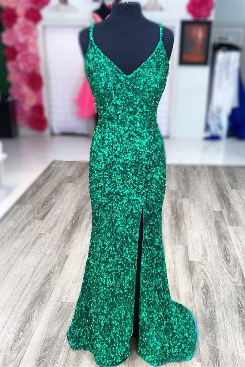 Fuchsia Sequins Mermaid Long Formal Dress with Slit