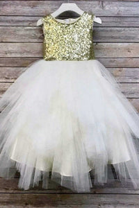 Gold & White Sequins Tutu Girl Party Dress