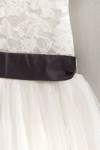 White Lace Tie Front Flower Girl Dress