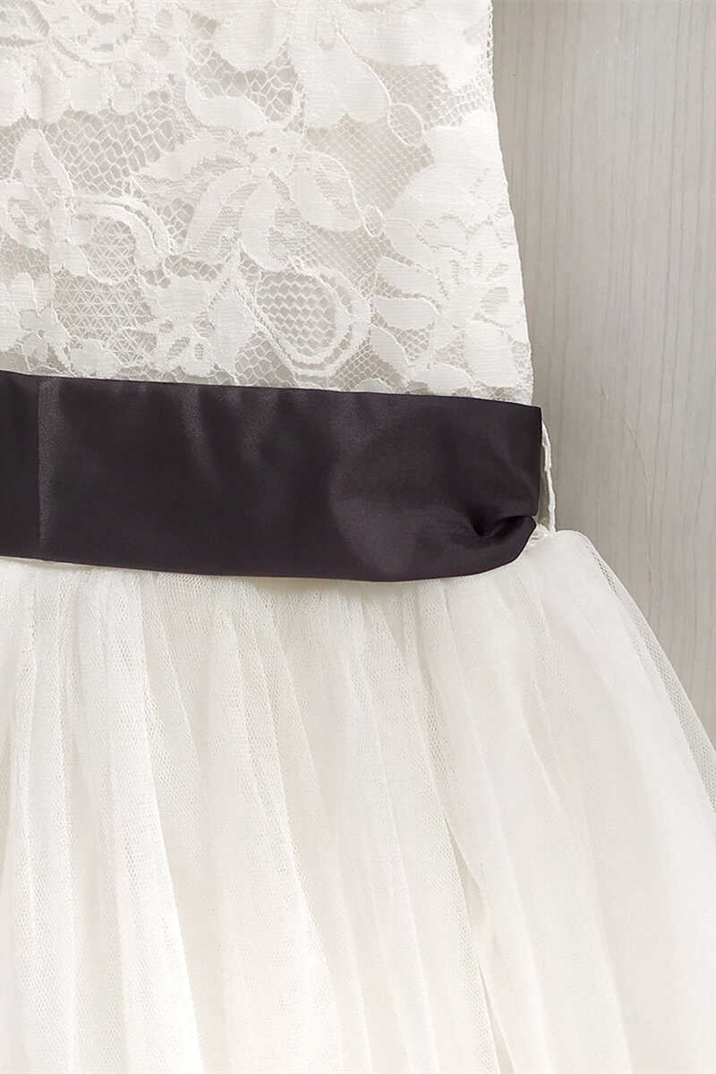 White Lace Tie Front Flower Girl Dress