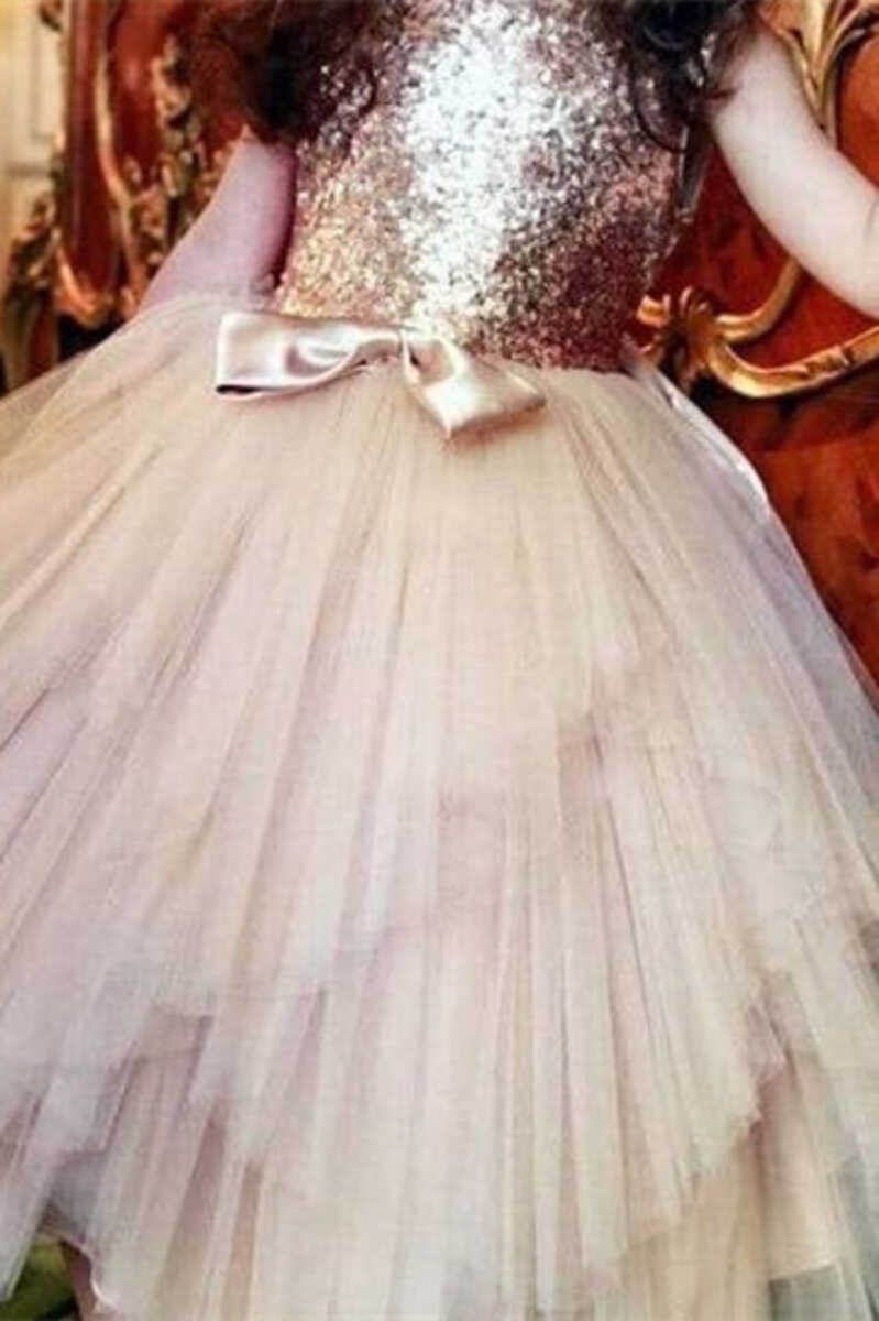 Gold & White Sequins Tutu Girl Party Dress