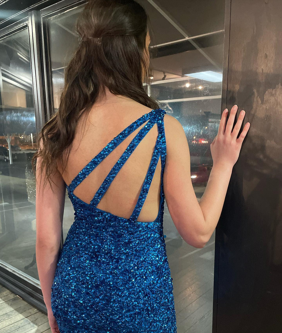 Hot Pink Sequin One-Shoulder Mini Homecoming Dress