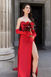 Green Satin Strapless Long Formal Dress with Attached Train