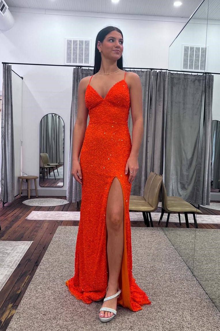 Mermaid Purple Sequin Long Prom Dress with Slit