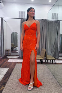 Mermaid Purple Sequin Long Prom Dress with Slit