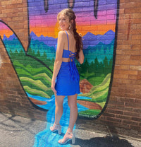 Royal Blue Beaded Straps Short Homecoming Dress