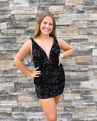 Purple Sequins Plunge Mini Homecoming Dress