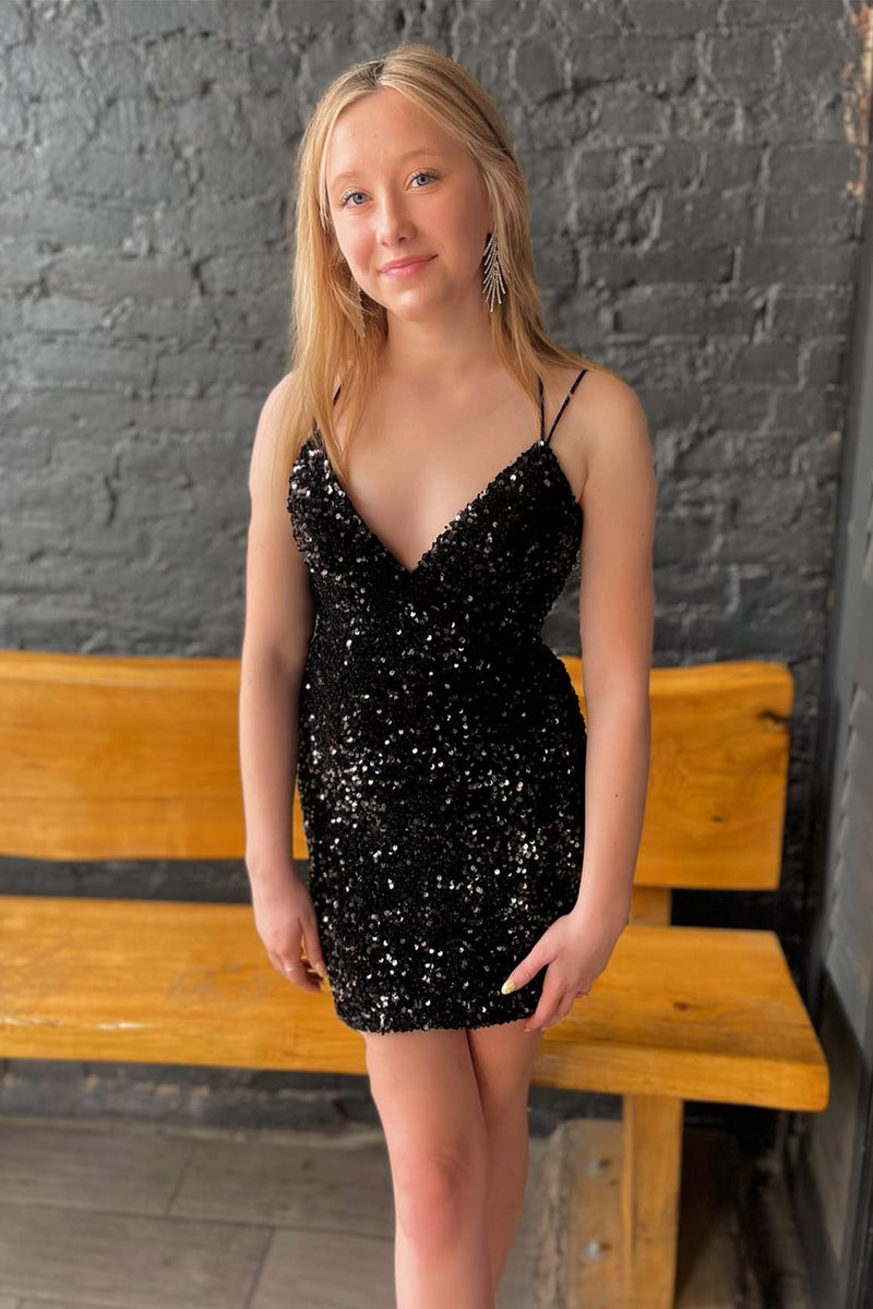 Royal Blue Sequin V-Neck Lace-Up Mini Homecoming Dress