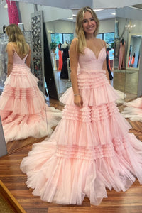 Princess Pink Tiered Layers Tulle Long Formal Gown